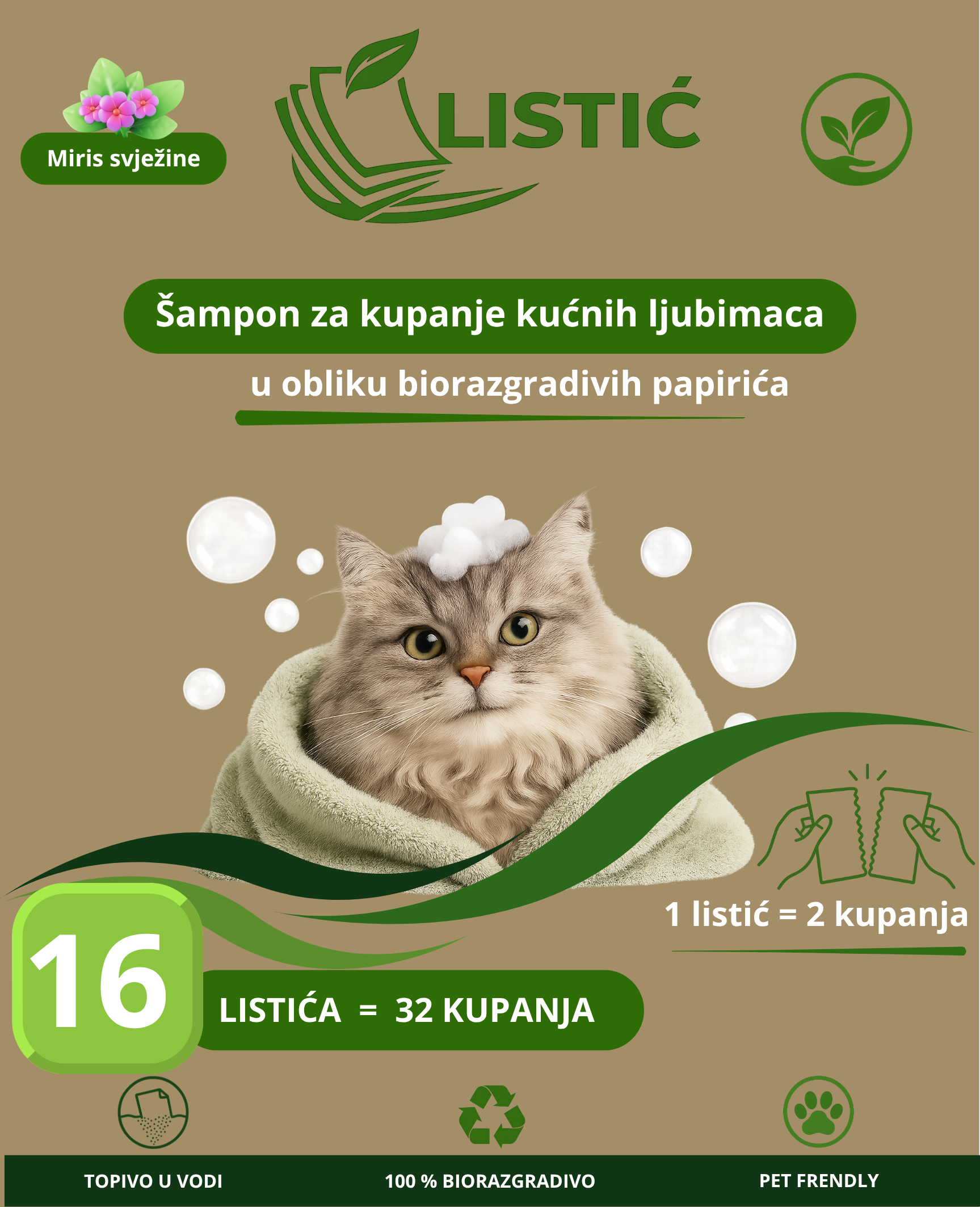 LISTIĆ - za kupanje mačaka